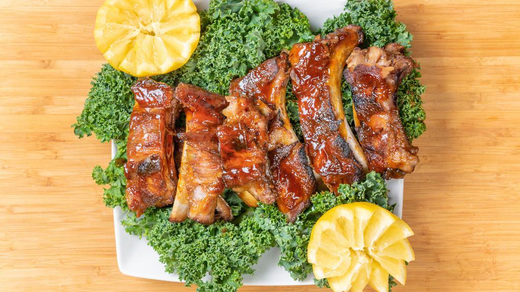  Braised Teriyaki Ribs · Marinated in a pineapple base teriyaki sauce and cooked low & slow, 4pcs w/2 sides