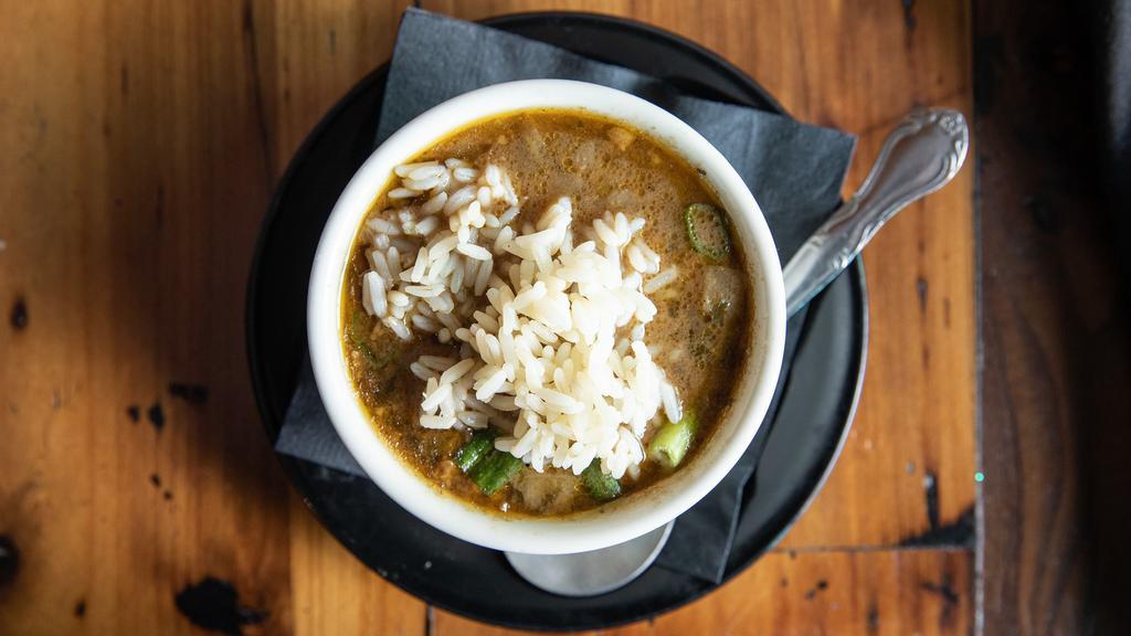 Chicken & Andouille Gumbo · Roasted chicken and smoked sausage in a rich gumbo gravy.