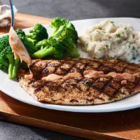 Rainbow Trout · Lightly seasoned and wood-grilled (410 cal), served with choice of sauce and two signature s...