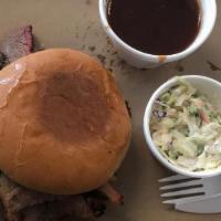 Brisket Sandwich · Our award winning beef brisket served with coleslaw on a toasted bun.