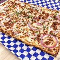 Flammkuchen · Crispy thin crust, cream cheese, bacon and red onions, it's no wonder Flammkuchen is one of ...