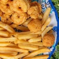 Shrimp Platter · Shrimp, coleslaw, hush puppies, fries.