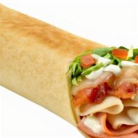 Ultimate Club Wrap · Roasted turkey, ham, bacon, cheddar, lettuce, tomatoes and ranch.