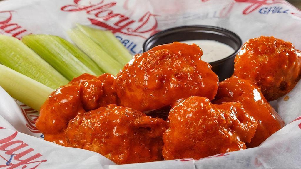 Buffalo Cauliflower Wings · Lightly-breaded cauliflower, flash-fried and tossed with wing sauce of your choice. (serves 2) Calories shown per serving. .