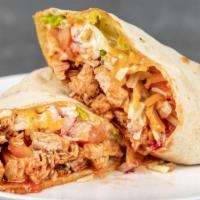 Buffalo Chicken Wrap · Grilled buffalo chicken, lettuce, cheese, red onions, tomatoes, ranch.