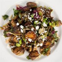 Brussels Sprouts · Edamame, sunflower seeds, queso fresco, & sweet chili glaze