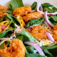 Firecracker Shrimp Salad · Fried shrimp with firecracker sauce, cheddar & mozzarella cheese, fresh spinach, red onions,...