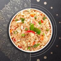 Basically Basil Fried Rice · Stir fried rice with egg, basil, bell pepper, onion, carrot, bamboo shoot and string bean (s...
