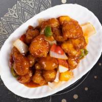 Sweet & Sour Chicken · Deep-fried breaded chicken with a side of sweet and sour sauce, mixed with bell pepper, broc...