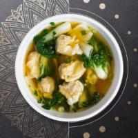Winner Wonton Soup · Pork wonton, in light soy broth topped with green onion.