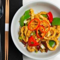 Calamari Salt & Pepper- · Lightly breaded calamari cooked to perfection and tossed with Thai pepper, garlic, onions, b...