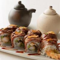 Gulch Roll · Wagyu beef, shrimp tempura, unagi, avocados, asparagus, topped with truffle mayo, kabayaki, ...