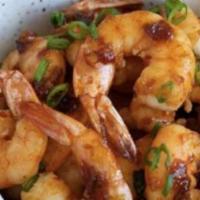 ￼Golden Fried Prawns (Hot Garlic Sauce) · Crispy fried jumbo prawns served with hot garlic sauce.