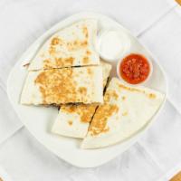 Kids Quesadilla Meal · Comes with one small quesadilla, some chips, and a kids drink.