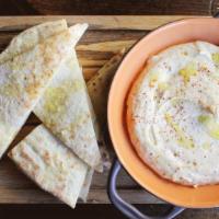 Hummus · Olive pepper relish, flatbread, olive oil, lemon