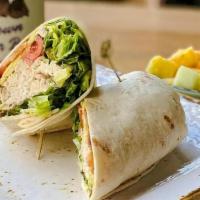 Ablt Chicken Salad Wrap · Chicken salad wrapped with avocado, bacon, lettuce and tomato