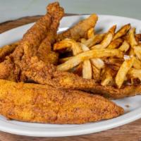 Catfish · Your choice of fried, grilled blackened served with two sides.