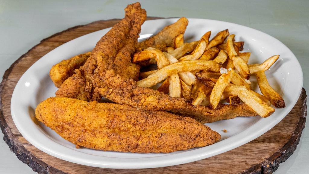 Catfish · Your choice of fried, grilled blackened served with two sides.