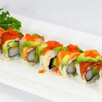 Rainbow Rolls · California roll topped with tuna Salmon Shrimp and avocado.