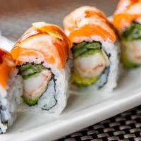 Marilyn Monroe Roll · Spicy tuna roll with cucumber topped with regular tuna.