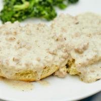 Biscuit And Sausage Gravy · Buttermilk Biscuit Topped with Local Sausage Gravy. Add an Egg for an Additional Charge.