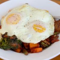 Roasted Veggie Bowl · Butternut Squash, Green Beans, Mushrooms, Broccoli, Topped with Tomato Gravy and 2 Eggs Any ...