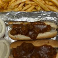 Chili Dogs (2) · Served with 2 chili dogs and fries
