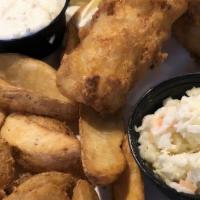 Fish & Chips · Beer battered haddock served with coleslaw and choice of side.