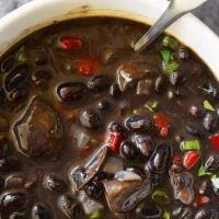 Black Bean & Veggies Soup (18 Oz) · Ingredients: chicken broth, corn, black beans, tomatoes, onion, green sweet pepper, red bell...