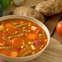 Garden Vegetable Soup (18 Oz) · Potatoes, carrots, tomatoes, corn, celery, kidney beans, green beans