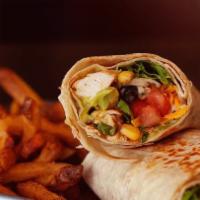 Santa Fe Chicken · Seasoned grilled chicken, corn and black bean salad, guacamole. Shredded cheese, lettuce and...
