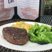 Moochie'S Steak · Eight ounces USDA choice top sirloin filet seasoned and grilled to perfection, served with g...
