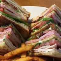 Club Sandwich · Cold ham, turkey, and bacon, lettuce, tomato, pickles, and mayo served on white or rye bread.