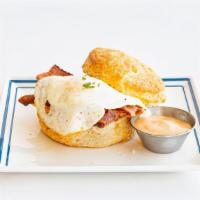 Basic Biscuit · Over easy egg, cheddar, belly sauce, and your choice of bacon OR sausage. Fried chicken or g...