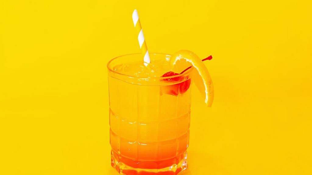 Tequila Sunrise · tequila, orange juice, pineapple juice, bubbles.