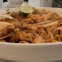 Pad Thai With Chicken · Thai noodle dish. Stir fried thin rice noodles with bean sprouts, onion, scrambled eggs and ...