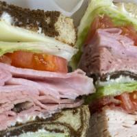 #8 Join Our Club Cool Sandwich · Turkey, ham, bacon, American, lettuce, tomato & mayo.