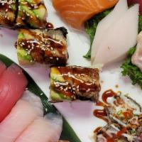 Sushi & Sashimi Special · 8 pcs sushi, 10 pcs sashimi, 1 dragon roll ,1 fried volcano roll ,served with choose miso so...