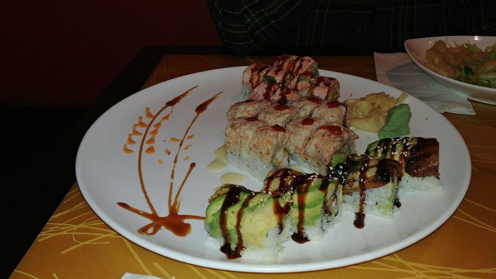 Martini Roll · Spicy real crab on top jumbo shrimp tempura inside.