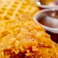 Chicken & Waffles · Two pieces of chicken and two waffles.