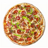 Supreme Pizza (Medium 12'')Gf · Pepperoni, sausage, onion, mushroom and green peppers.