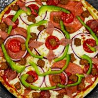 Deluxe Pizza (Large 14'') Gf · Salami, pepperoni, Italian Sausage, bell peppers and onions.