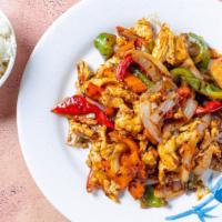 Hot And Spicy Chicken · Spicy. Chicken with green pepper, red pepper, onions, and carrots in hot and spicy sauce.