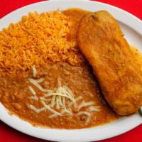 Chiles Rellenos · Two chili stuffed with meat or cheese served with beans and rice.