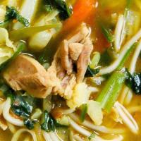 Thukpa · Nepali dry noodles soaked in hot water and dropped in homemade hot soup with mixed vegetables.