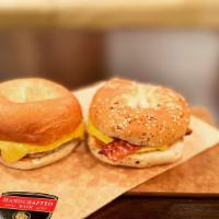 Bagel Breakfast Sandwich · Toasted Bagel, Egg, Cheese, and you Choice of meat (Ham, Bacon, or Sausage)