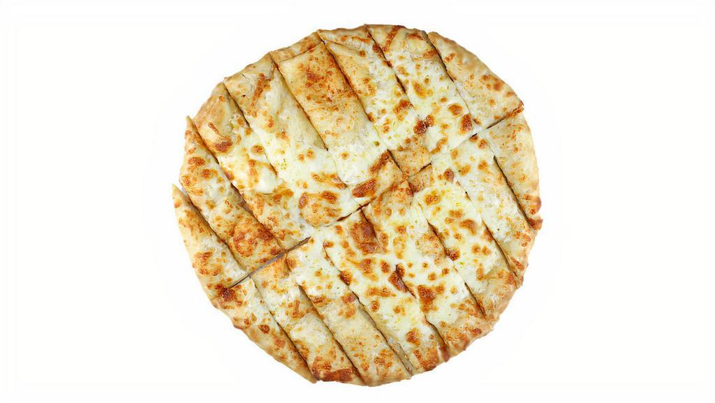 Cheesy Bread · 10” Pie Brushed with Mix of Extra Virgin Olive Oil, Oregano and Garlic and Topped with a Generous Portion of Mozzarella and Cheddar Cheeses.