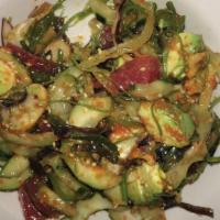 Poke Salad · Tuna, avocado, cucumber, lemons, smelt roe, squid, seaweed, and smelt roe mix in sesame oil ...
