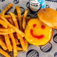 Kid Cheeseburger Meal · Topped with American Cheese and ketchup and comes with a kid-size side or unsweetened apples...