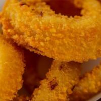 Onion Rings · Cut thick and fried golden and crispy